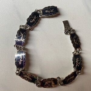 Handmade Thai Niello sterling‎ silver antique handmade bracelet Siamese